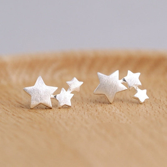 Sterling Silver Triple Star Earrings