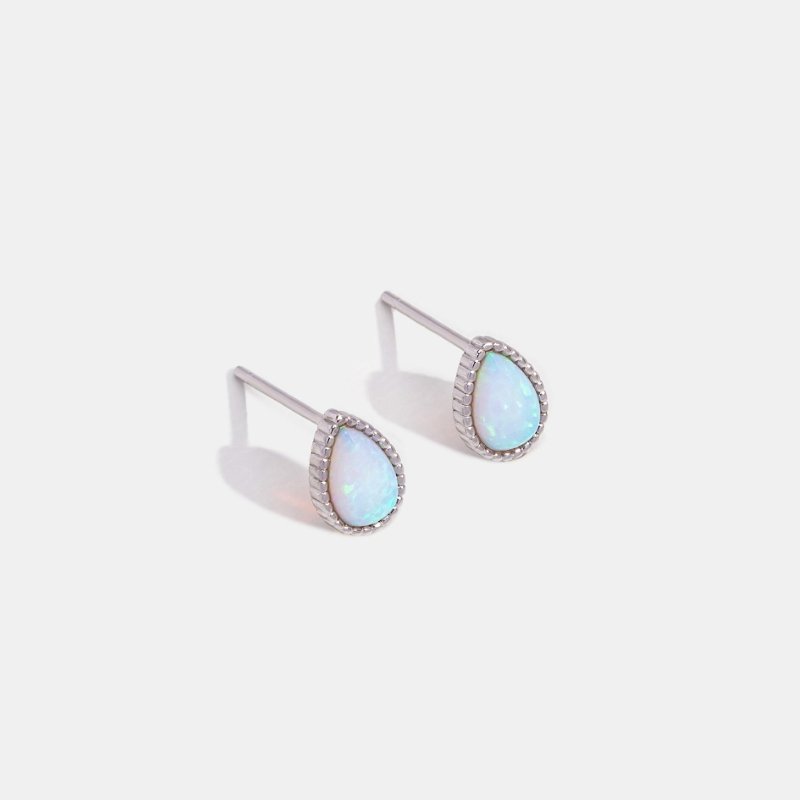 Silver Teardrop Opal Stone Earrings