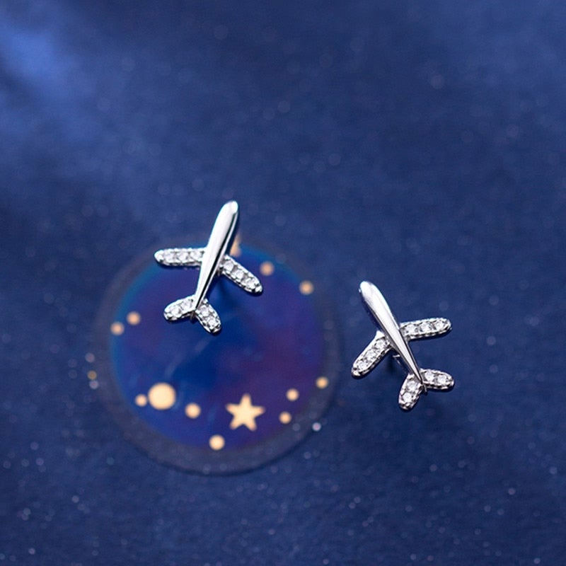 'The Explorer' Crystal Airplane Earrings