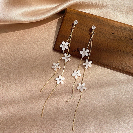 White Blossom Tassel Earrings
