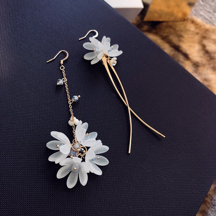 White Flower Drop Earrings