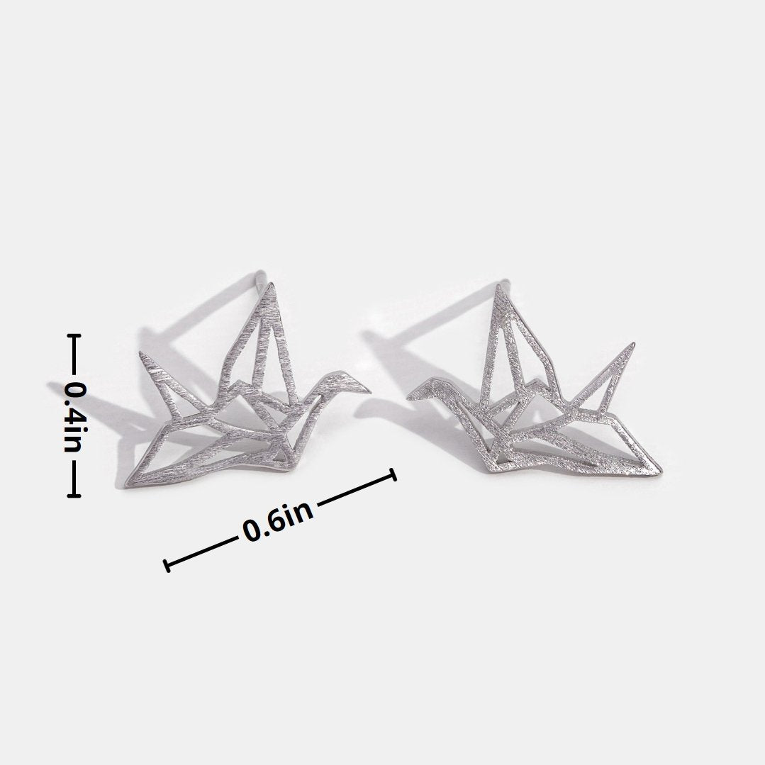 Wild Origami Crane Silver Earrings